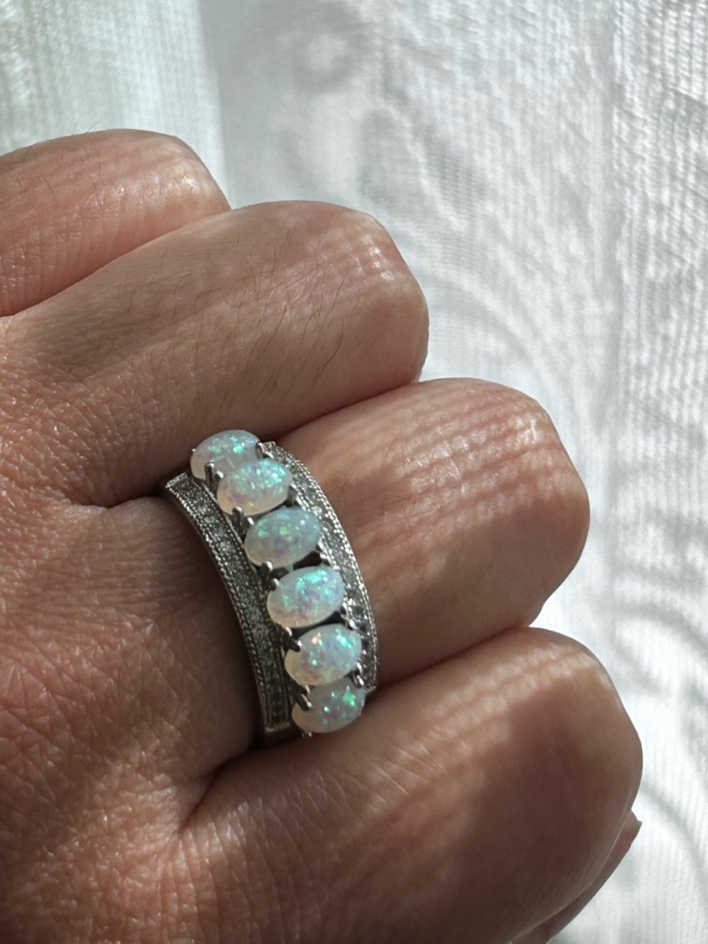 Sterling Silver Opal Multi-Stone Band Ring